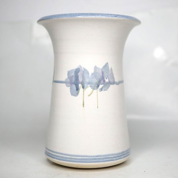 Vintage Stoneware Pottery Vase Jack Westlin Style Blue White Abstract Floral - Picture 5 of 11